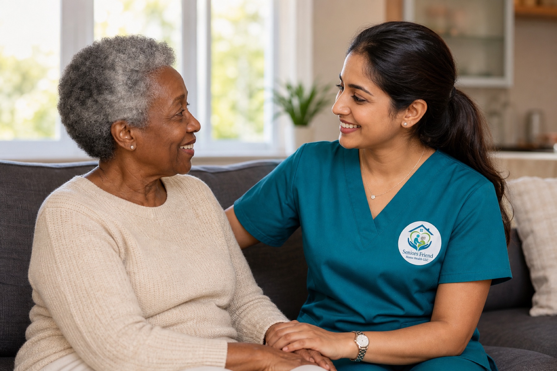 Caregiver and client sharing companionship at home